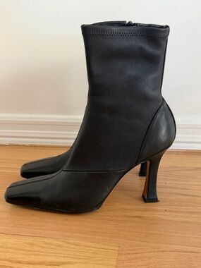 Celine Black Leather Ankle Boots Kitten Heel Square Toe Booties Size 38 (US 7.5)